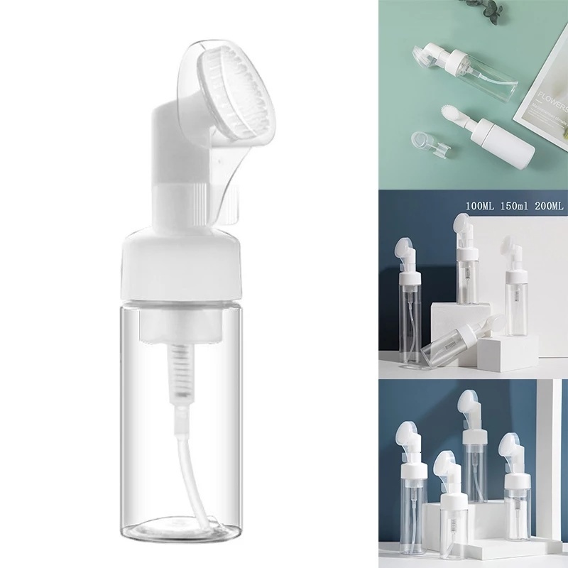 [100-200ml Push Silicone Brush Head Foam Bottle Mousse Foam Bottle] [Travel Portable Transparent Storage Empty Bottle With Cleansing Brush] [Sub-bottle Of Cleansing Lotion &amp; Shampoo &amp; Hand Sanitizer]