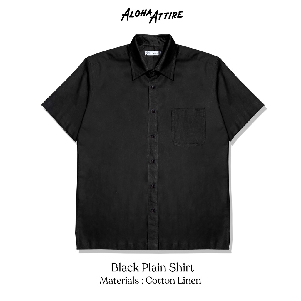 Aloha Attire Black Plain Shirt - Kemeja Pantai / Kemeja Pria