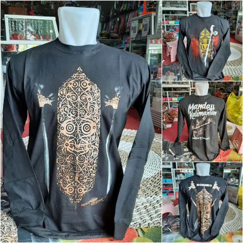 KAOS DISTRO ORIGINAL LENGAN PANJANG MOTIP MANDAU KHAS KALIMANTAN