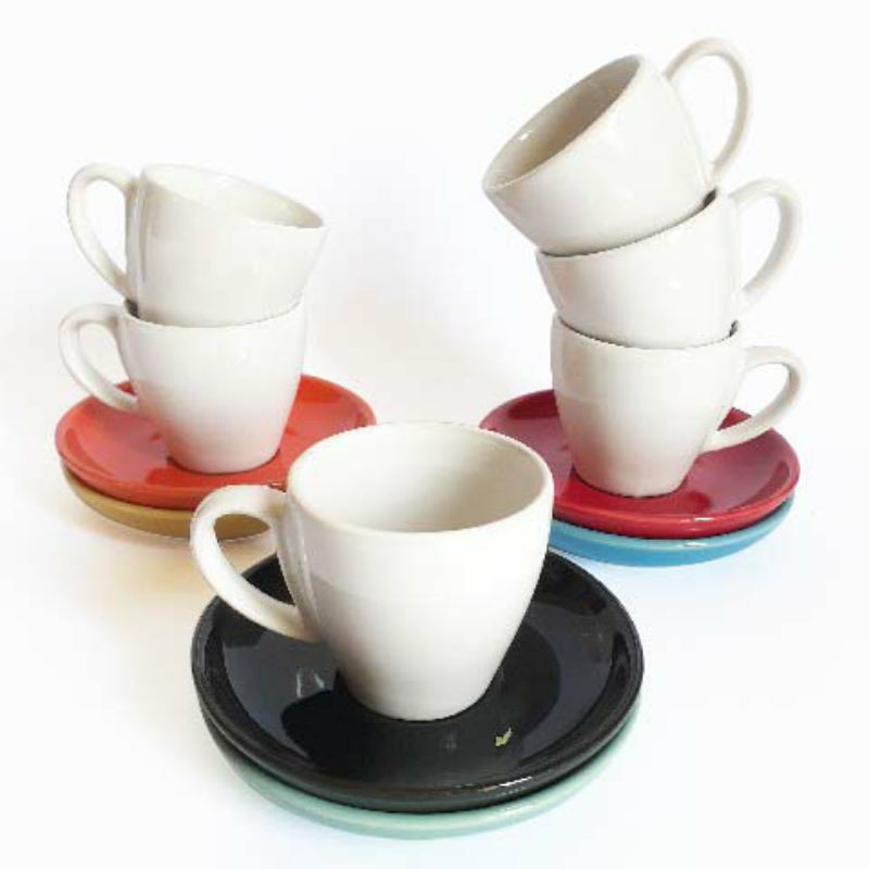 CS100Z Cangkir Putih Saucer Bulat Warna 100ml Kecil Mini Coffee Cup