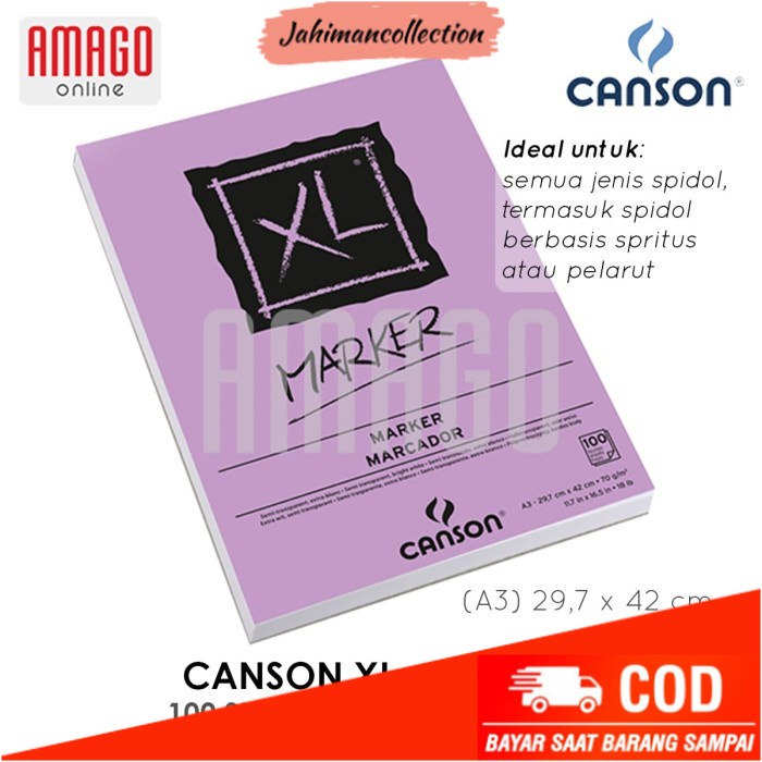

✨ BISA COD ✨ CANSON XL - MARKER - 100 SHEETS - A3 - 70G (PAD) - 200297237