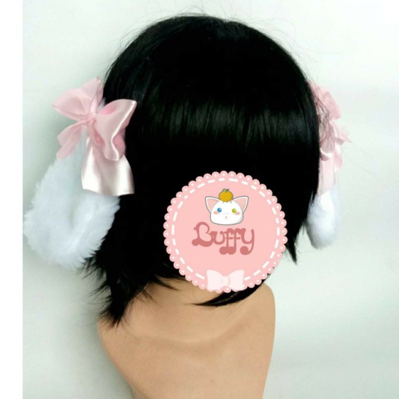 hairclip floppy bunny ear lace lolita harajuku cosplay animal white rabbit kelinci buffy kawaii