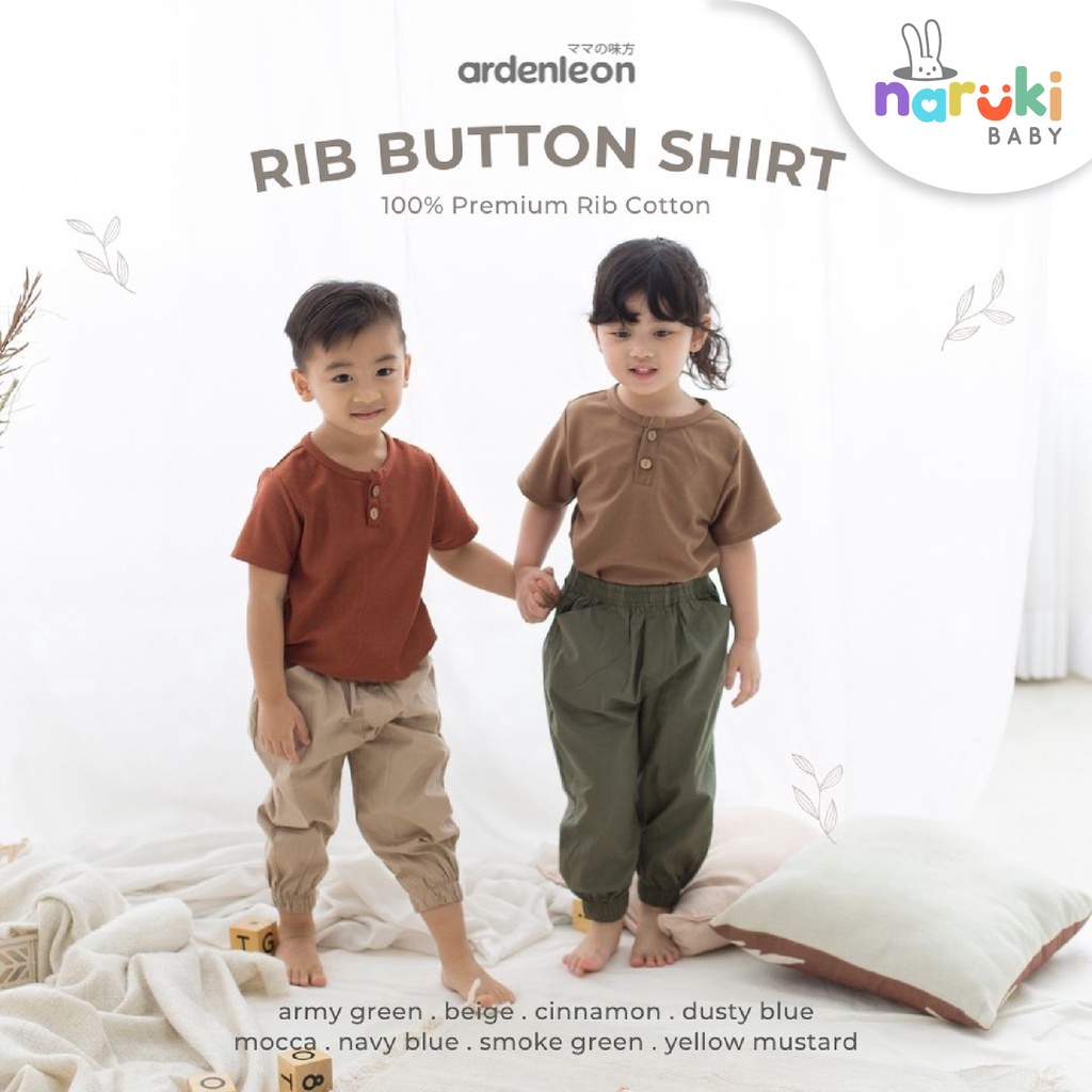 Ardenleon Unisex Rib Button Shirt Kids S/M/L/XL (6mo - 4yrs) Arden Leon Baju Atasan Anak