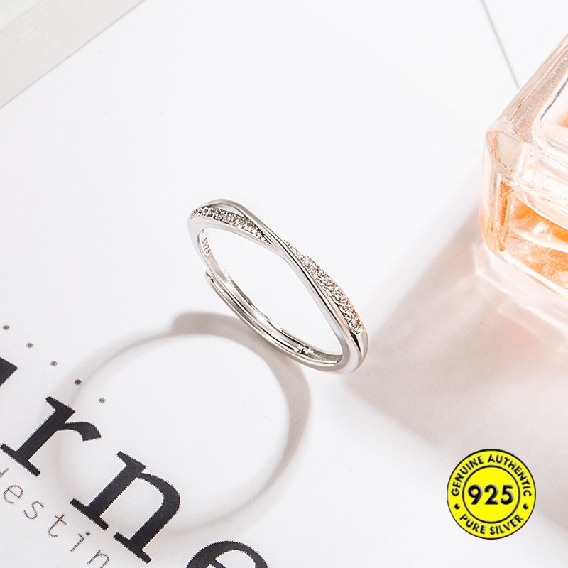 Cincin Berlian Baris Tunggal Bahan S925 Silver Untuk Wanita