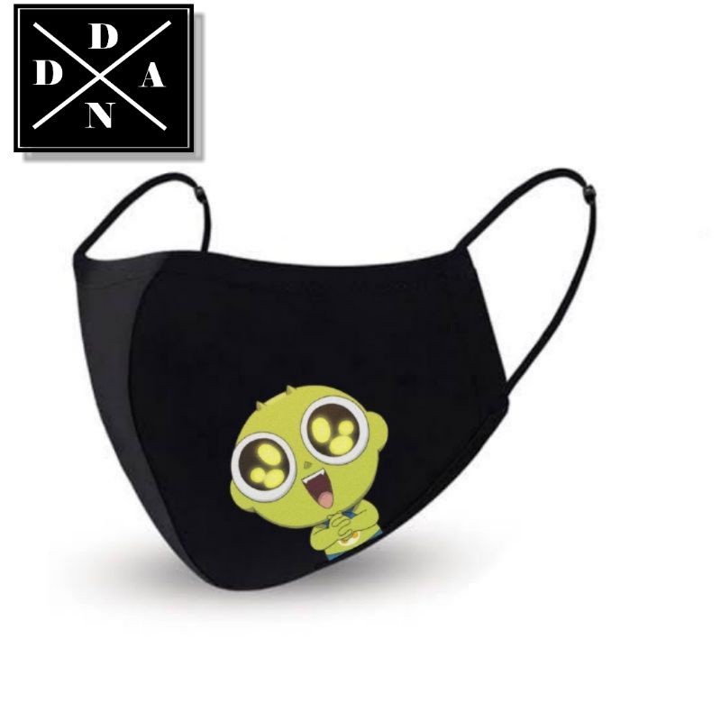 MASKER ANIME SHINBI S HOUSE HOUNTED - Masker Kain 3 Ply Hitam 3 Lapis Earloop Scuba KN95 ANAK Dewasa
