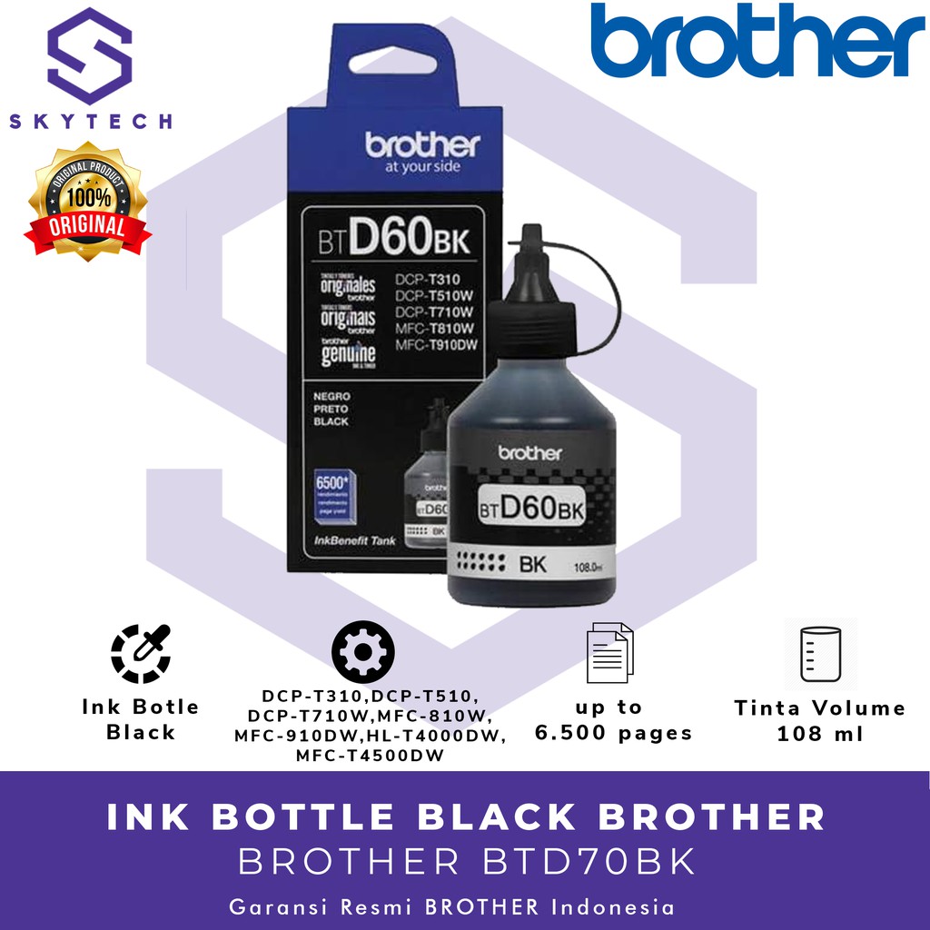 TINTA PRINTER BROTHER D60 BLACK ORIGINAL