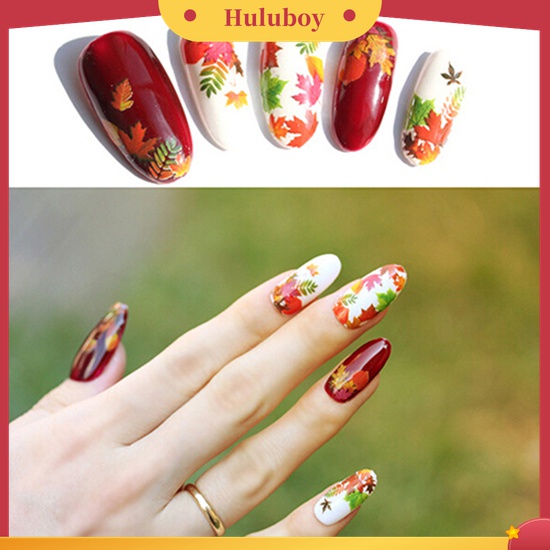Huluboy Huluboy♡ Stiker Decal Motif Daun Maple / Bunga / Kupu-Kupu Untuk Dekorasi Manicure / Nail Art Butterfly