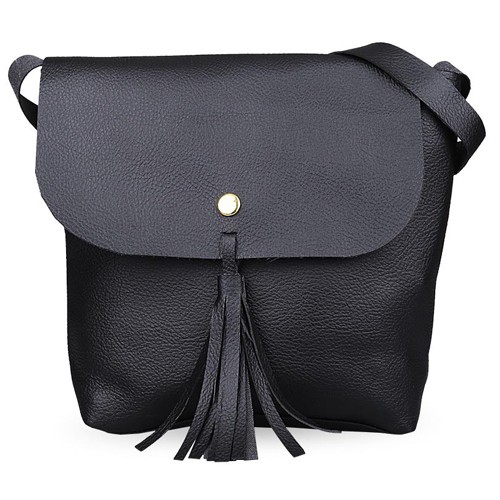 tas selempang wanita sling bag cewek aksen tassel rumbai hitam (2G1)  bta270