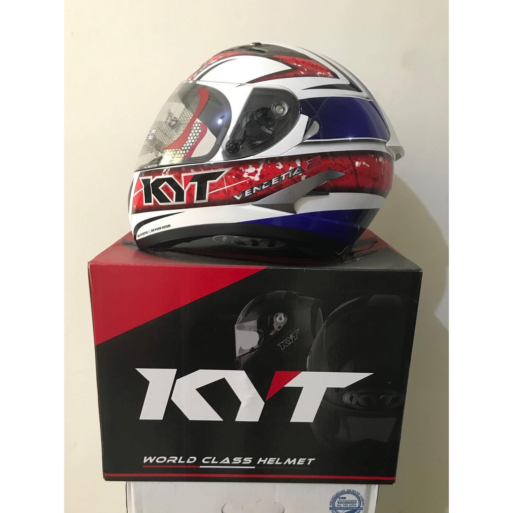 Helm KYT Vendetta 2 Putih Merah Biru Seri 1 Series White Red Blue