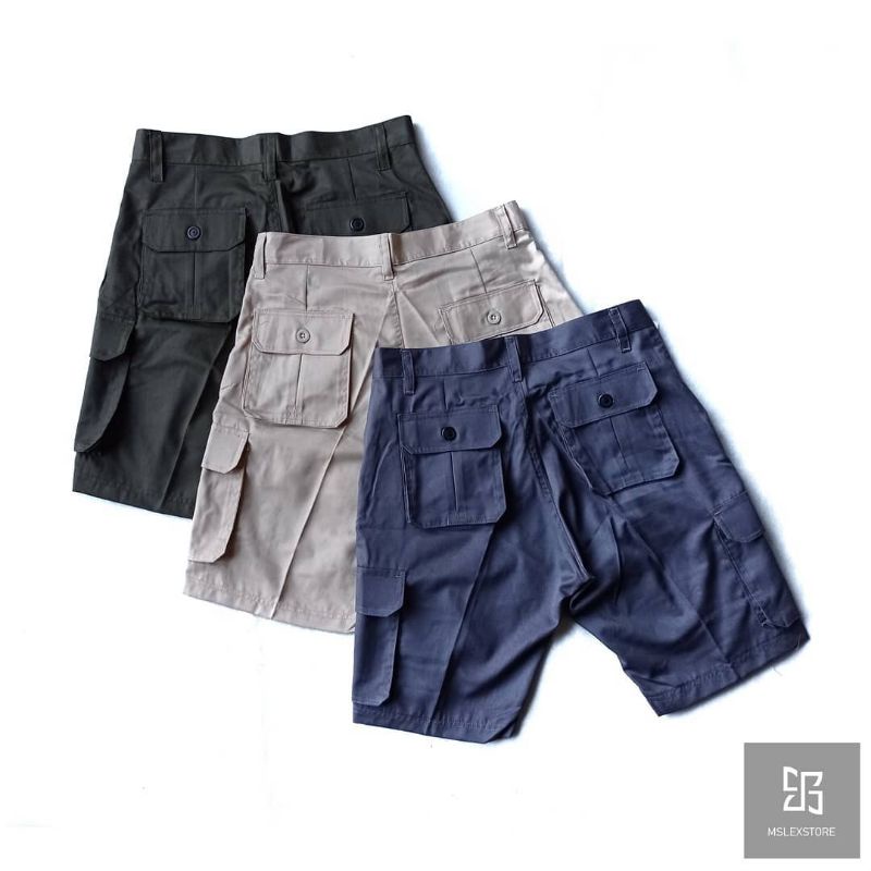 CELANA CARGO PENDEK SIZE 27-38 HITAM MOCA GREY CREAM-NAVY