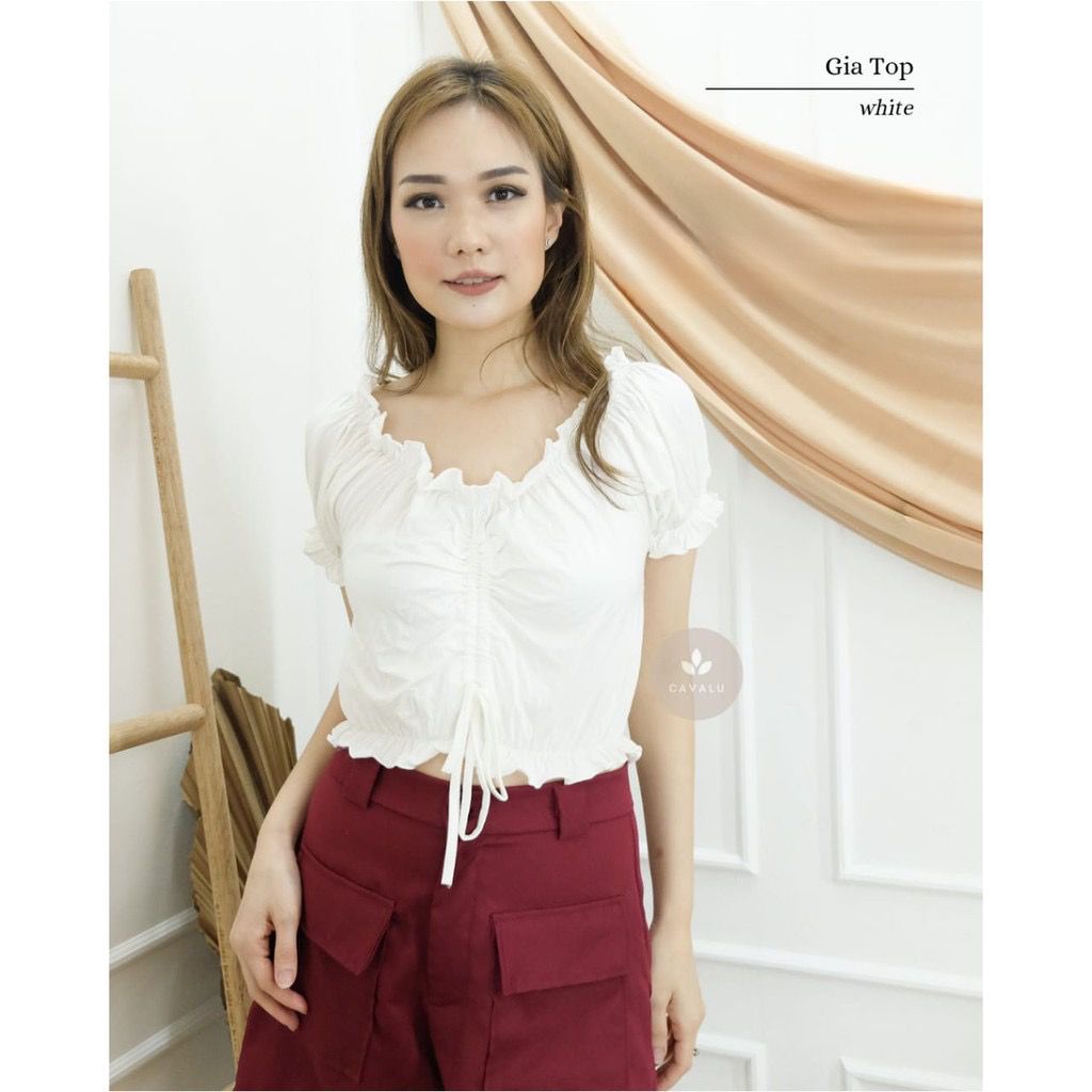 CAVALU 064 Gia Crop Top Sabrina Crop Tee Baju Atasan Wanita