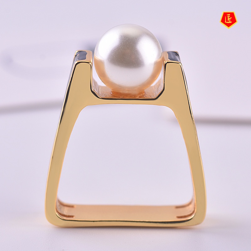 [Ready Stock]Women's Pearl Gold Ring Retro