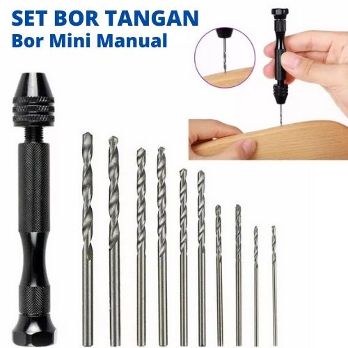 Set Bor Tangan Mini Bor Manual dengan 10 Mata Bor Alat Kerajinan Tangan