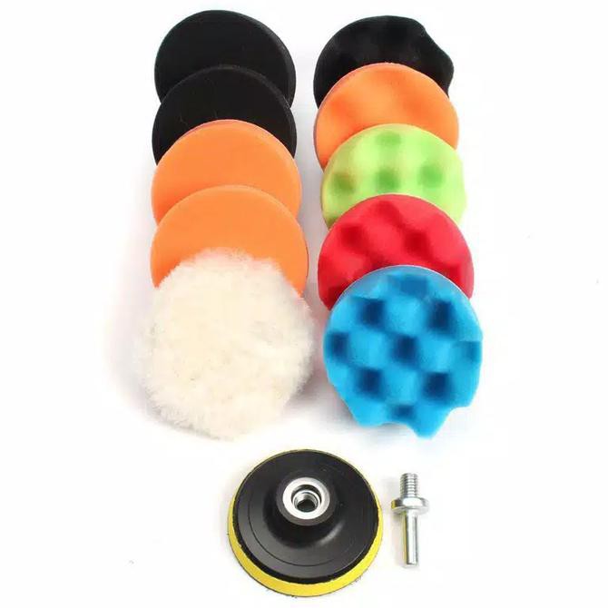 [BISA BAYAR DITEMPAT] Alat PERLENGKAPAN POLES POLISHER 5 INCH SPONGE WOOL PAD VELCRO 11 PCS TERMURAH