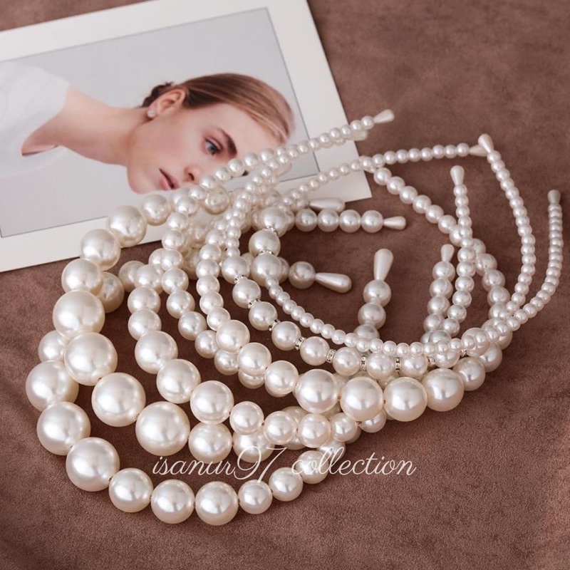 ISANUR97 | Korean Fashion Pearl Headband Ins Princess Hairband Bando Gaya Korea Elegant Women Hair Accessoires Gift Bandana Pearl Bando Mutiara