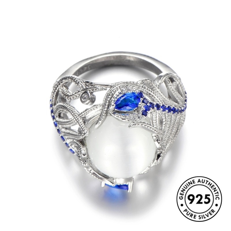 Cincin Desain Bunga Moonstone Bahan S925 Silver