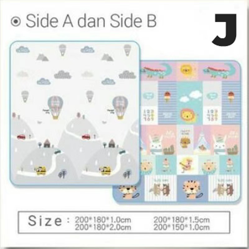 (DENGAN TAS) PREMIUM PLAYMAT ANAK BAYI XPE Uk 200 x 150 cmTEBAL 1 CM MOTIF BOLAK BALIK-J + BAG (MEREK LOLO)