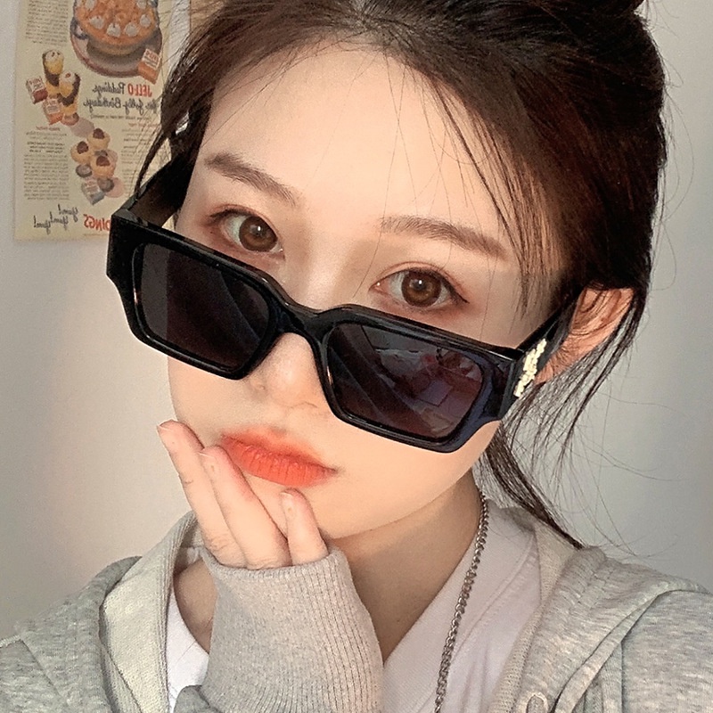 Ready Stock Square Kacamata Hitam Wanita Personality Snowflake Decorative Glasses Men and Women