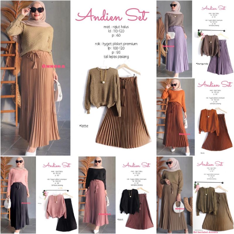 ANDIEN • ANYA • MORGAN • TIFFANY • MELODY SET WANITA BLOUSE RAJUT + ROK BY ANNORA