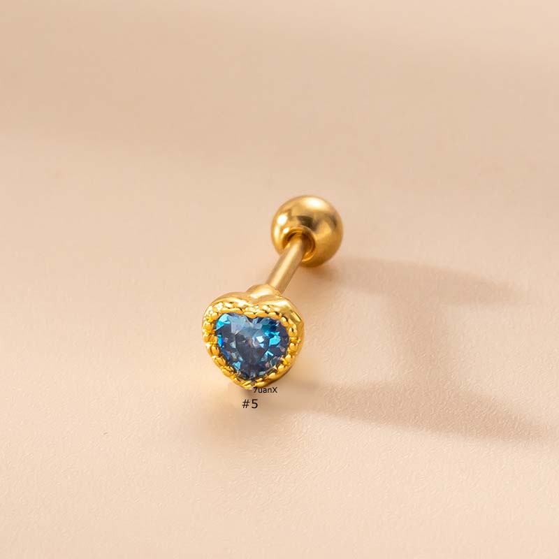 1pc Anting Tusuk Stainless Steel Hias Zircon Biru 20Gauge Untuk Wanita