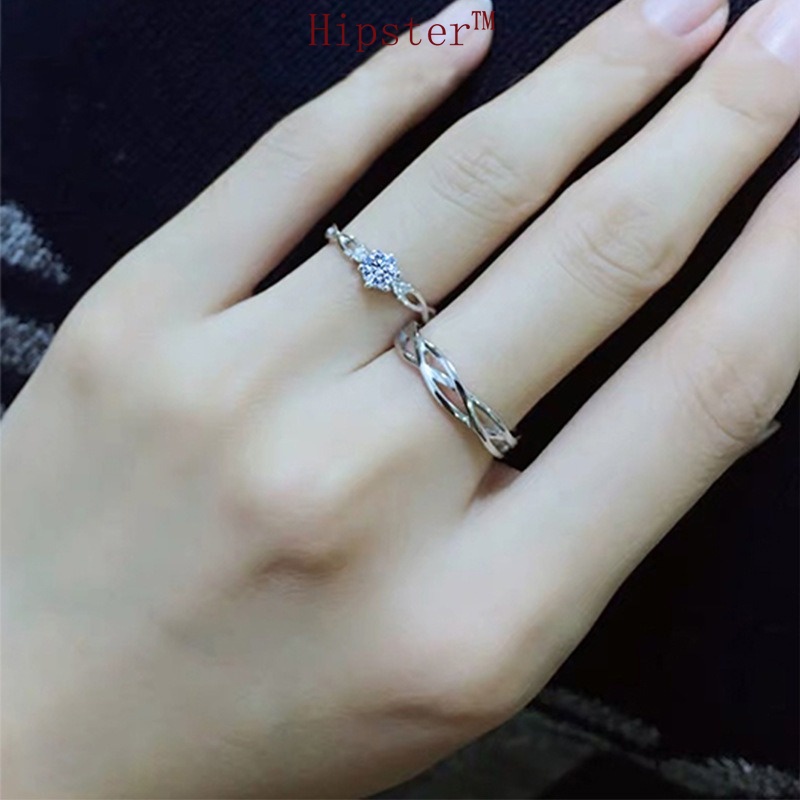 Hot Sale Elegant Graceful Romantic Hollow Interwoven Diamond Couple Couple Rings