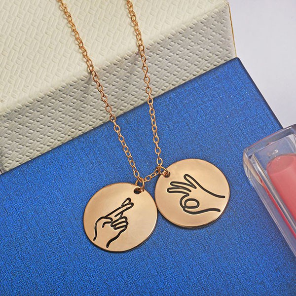 kalung fashion sign language round necklace jka203 (3E4)