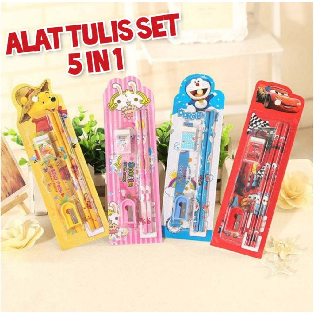 

Mini Stationary Set 5in1 Set Alat Tulis Sekolah 5 in 1 Pensil Set Karakter Kartun paket alat tulis