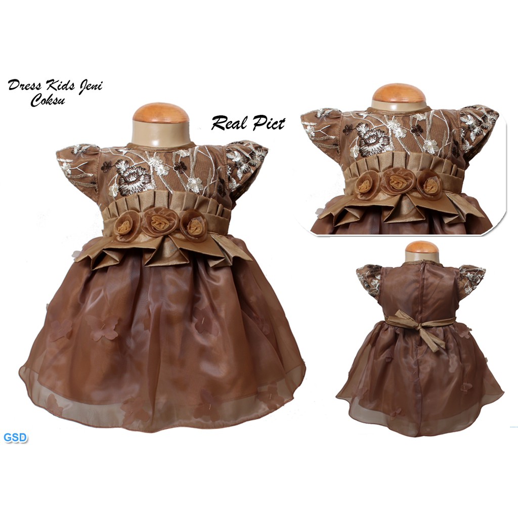 Dress Kids Jeni ABU/Pakaian Anak Modern/Baju Anak  Bayi Brukat Organza/Baju Pesta Anak Realpict/ Brukat