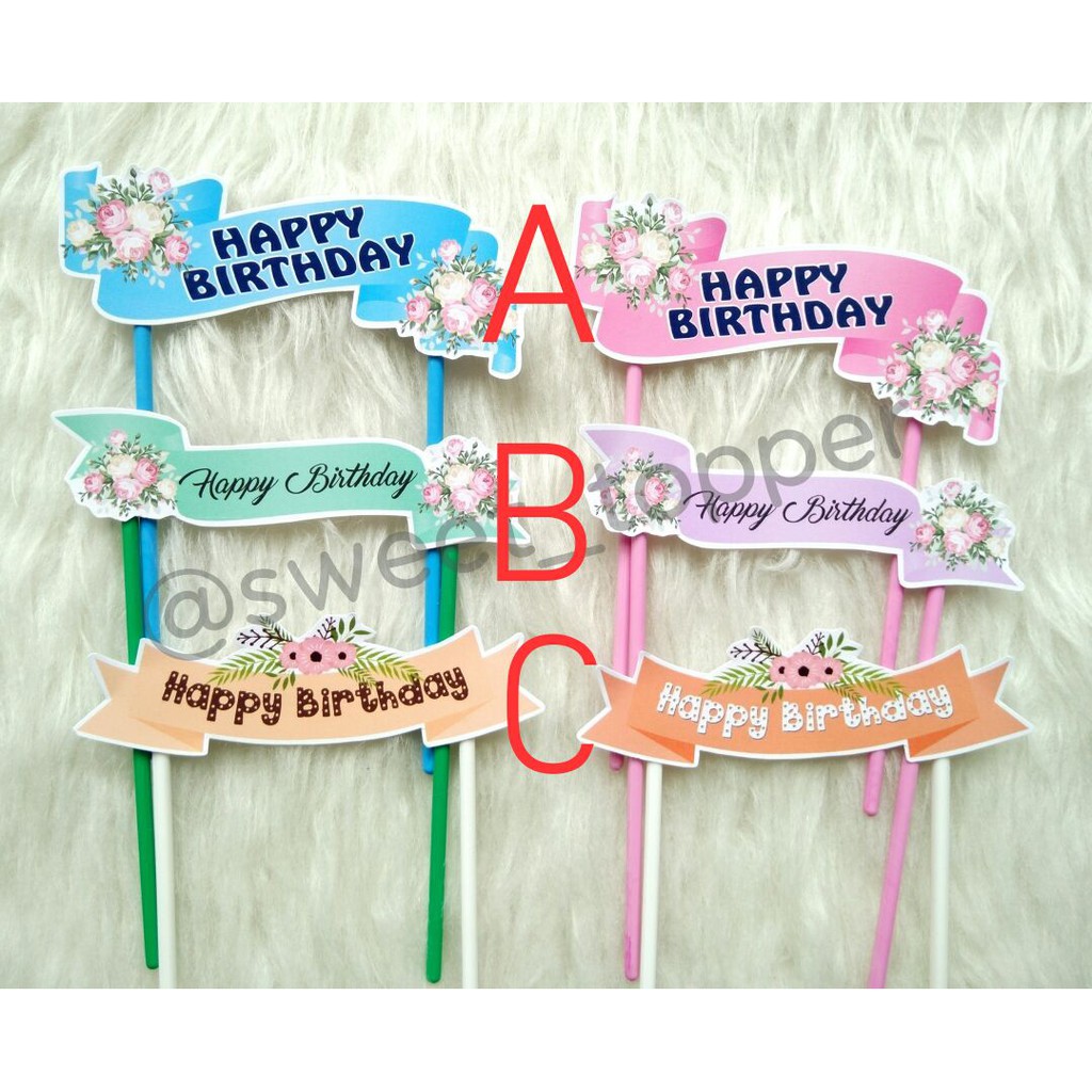 Hiasan HBD 2 tiang var bunga utk dekorasi kue