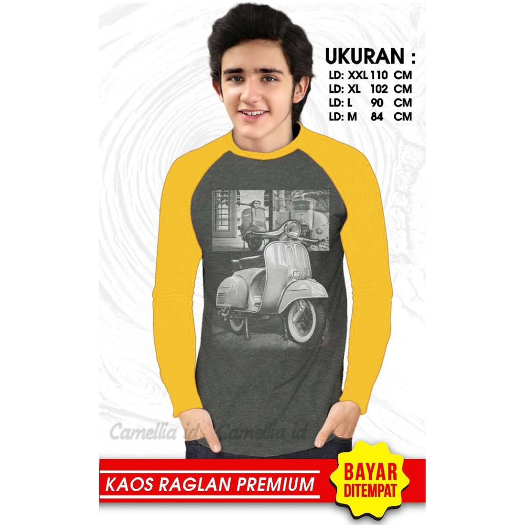 Kaos Raglan (VESPA)/Kaos Pria Lengan Panjang/ Kaos Pria/ Kaos Cowok/ Kaos Oblong/Misty/Ob