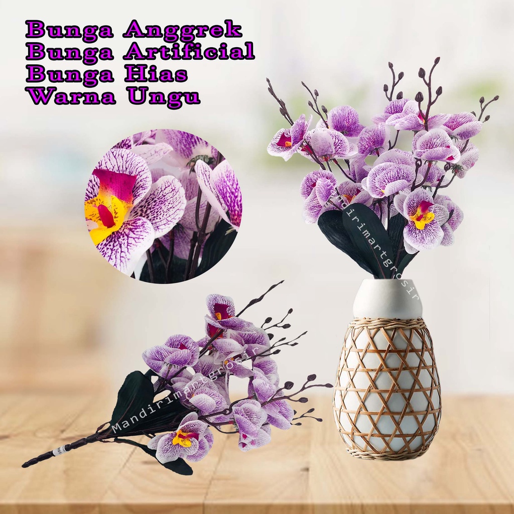Bunga anggrek * anggrek kain * bunga artificial * bunga hias* Warna ungu