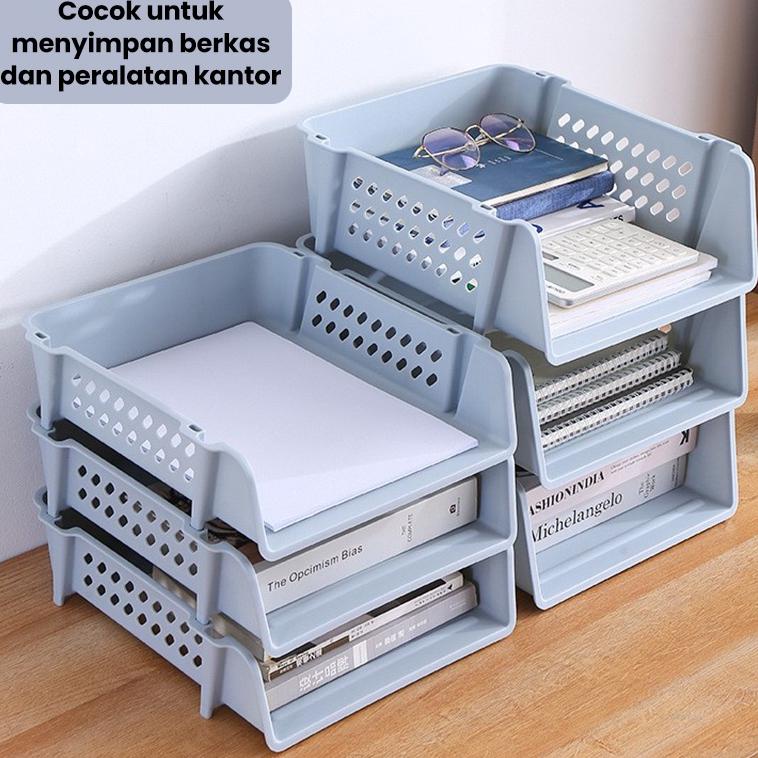 REAL Greenland Rak Meja Serbaguna Rak Kosmetik Tingkat Rak Plastik Susun Portable Rak Kertas Dokumen