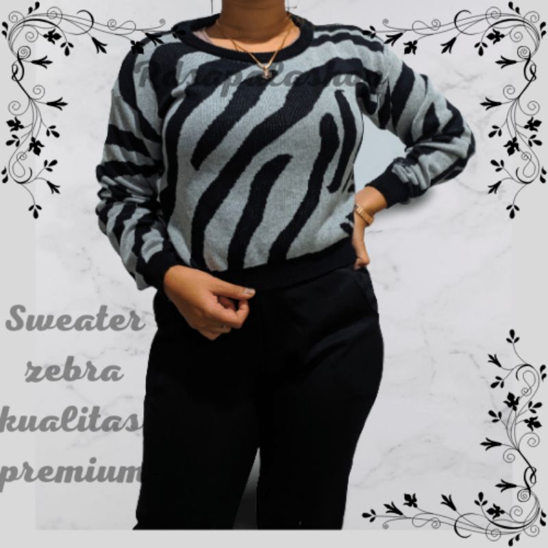 Sweater Rajut Crop Motif Zebra Kualitas Premium