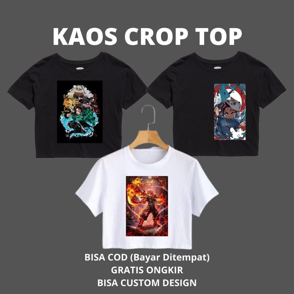 Clothing May - Crop Top Demon Slayer Kaos Distro Croptop Atasan Krop Top Wanita Cewek Viral