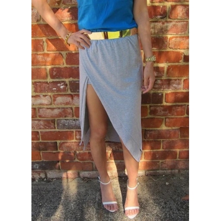 HELLO PARRY Talia Jersey MIDI Skirt With Thigh Split - GREY