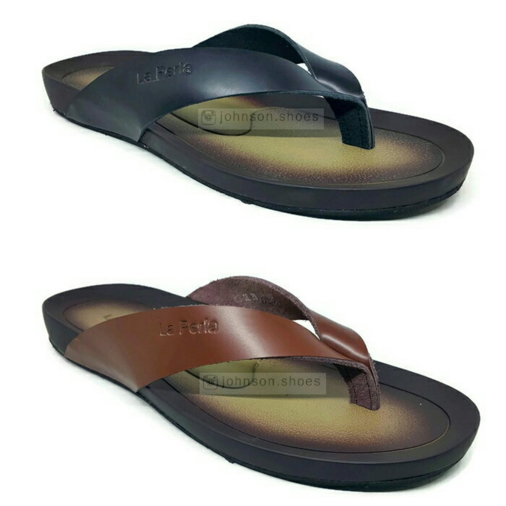 Sandal Sendal Kulit Asli Pria LA PERLA GL 23 Black dan Sandal Sendal Kulit Asli Pria LA PERLA GL 23 Black dan