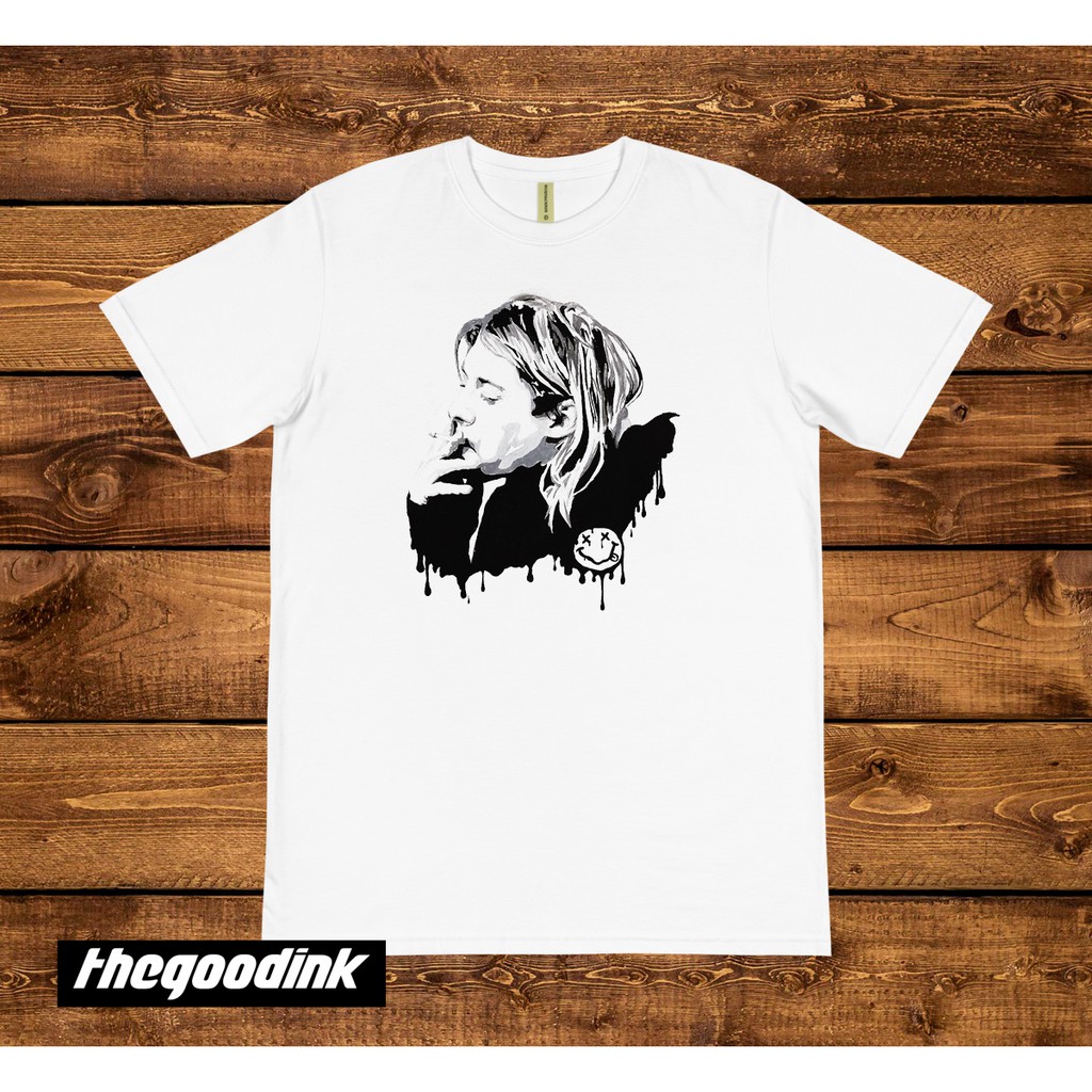 Kaos Nirvana - Kurt Cobain Smoking Putih - Original Gildan T-shirt