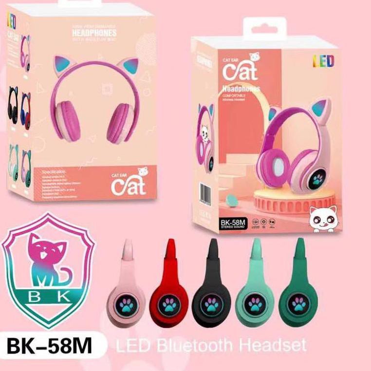 Headphone Wireless BK-58M / Headset Bluetooth Bando Ear Cat LED BK-58M