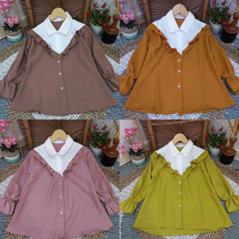 BLOUSE CASUAL KOMBINASI REMPEL DADA MOSCREPE