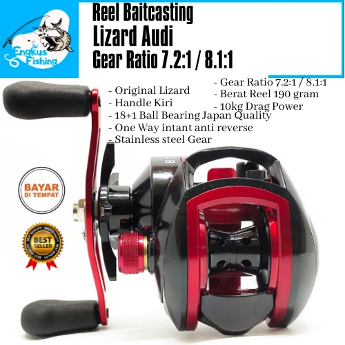 Reel BC Baitcasting Lizard Audy (18+1Bearing) Handle kiri Murah - Engkus Fishing