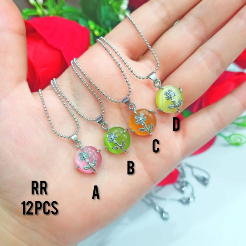 Kalung Rhodium SILVER biji lada 1pcs liontin batu giok motif pilihan anti karat