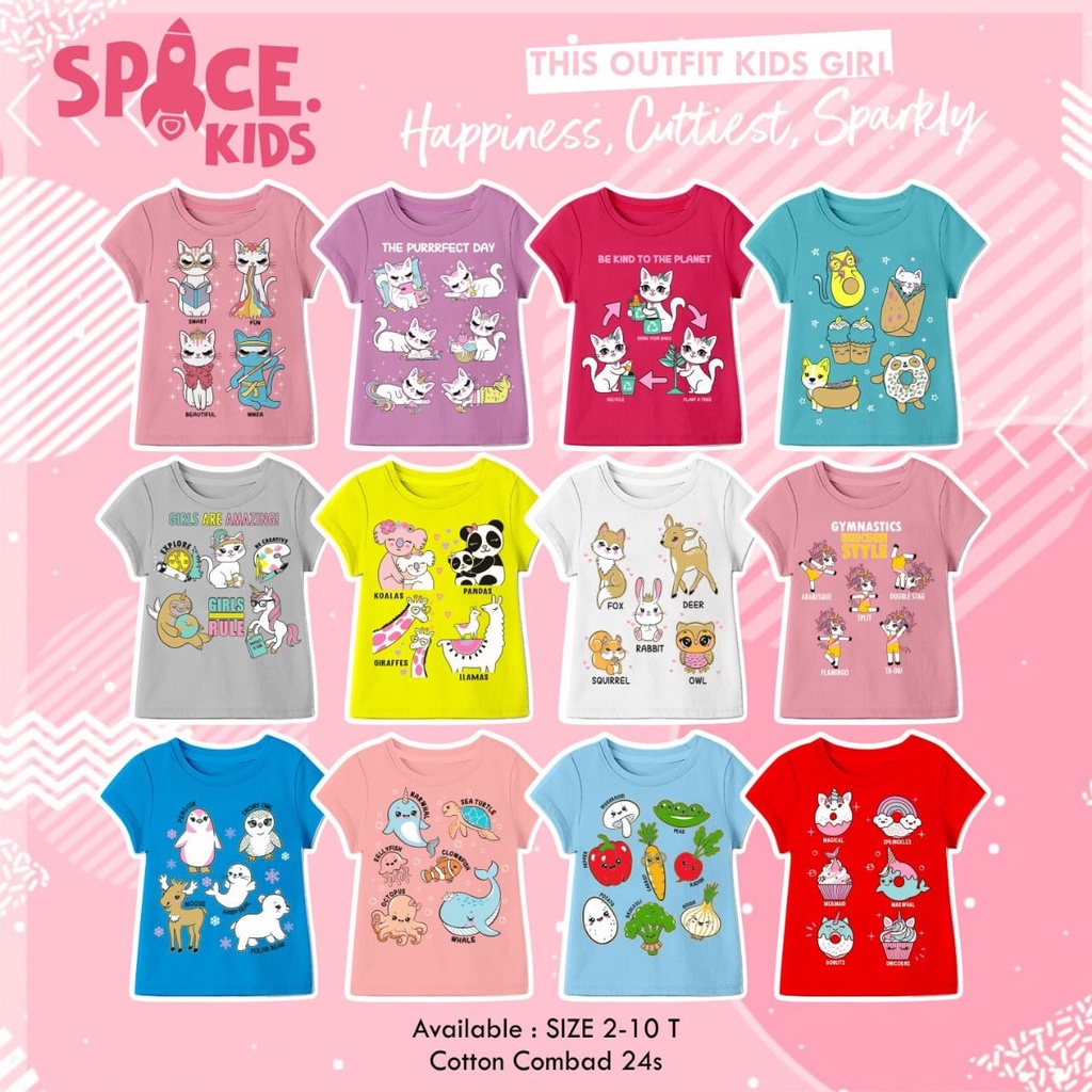 KAOS ANAK PEREMPUAN MOTIF LUCU USIA 2-10 TAHUN