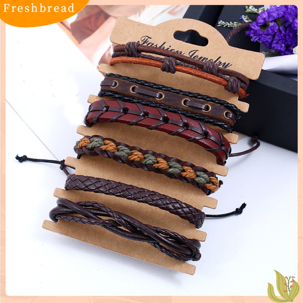 [TERLARIS]6Pcs Men Faux Leather Braided Rope Wristband Bracelet Set Vintage Jewelry Gift