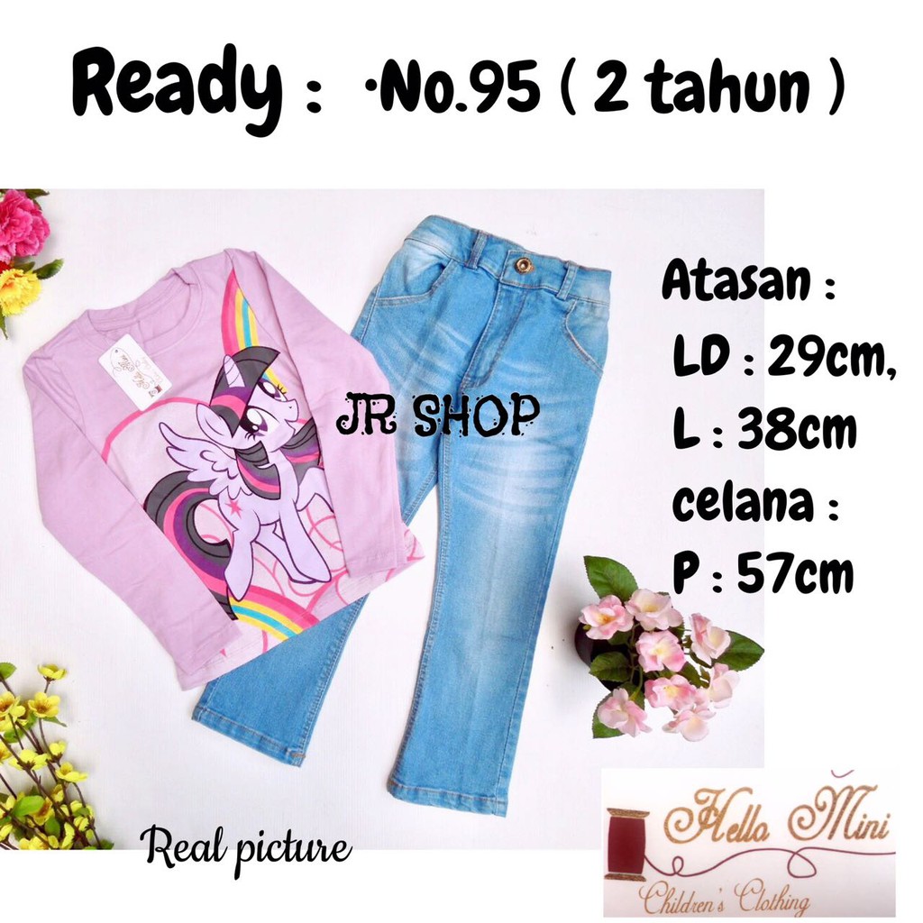 setelan anak kaos celana jeans my little pony twilight baju import 2in1