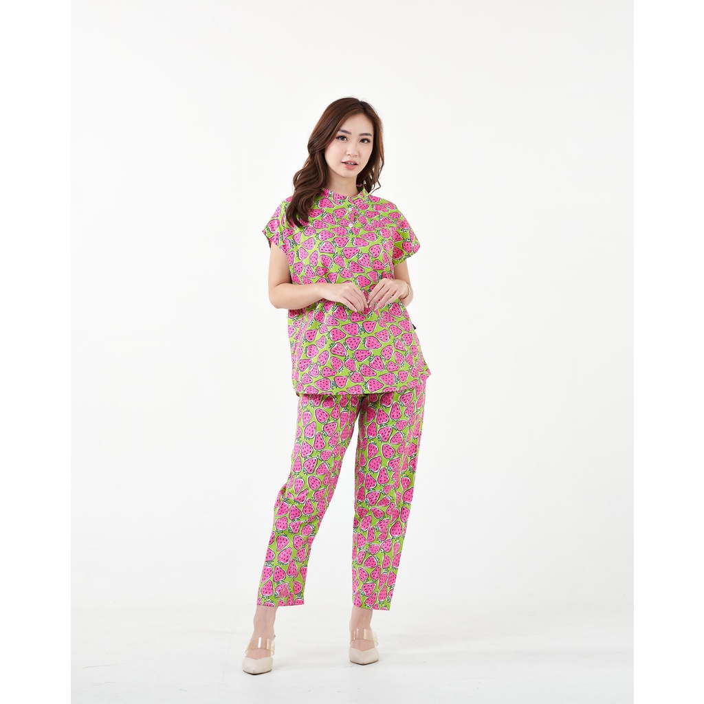 IZANY Piyama Dewasa Daily Set / One Set Aeon all size Lengan Pendek Allsize-STRAWBERRY GREEN