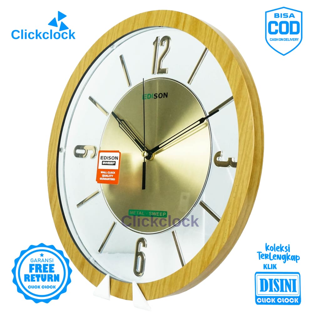 Jam Dinding Analog Minimalis Coklat Muda Edison 3381 Besar Hiasan Rumah Murah