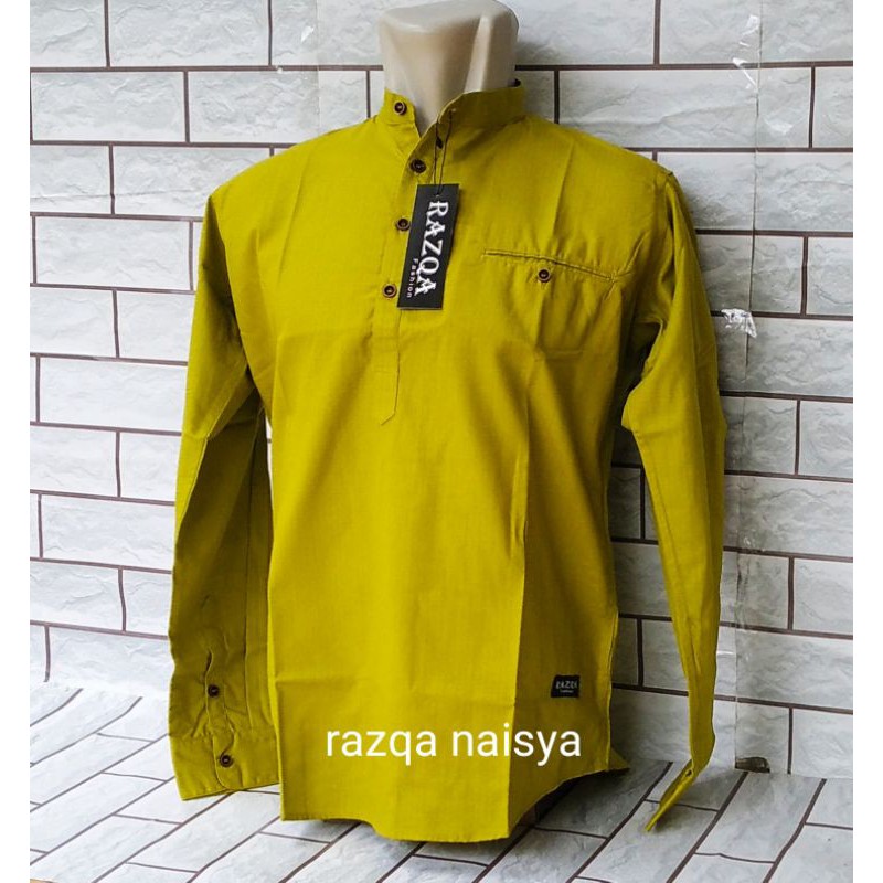 Kemeja koko lengan panjang warna Lime / Kemko kemeja koko Pria warna Lemon