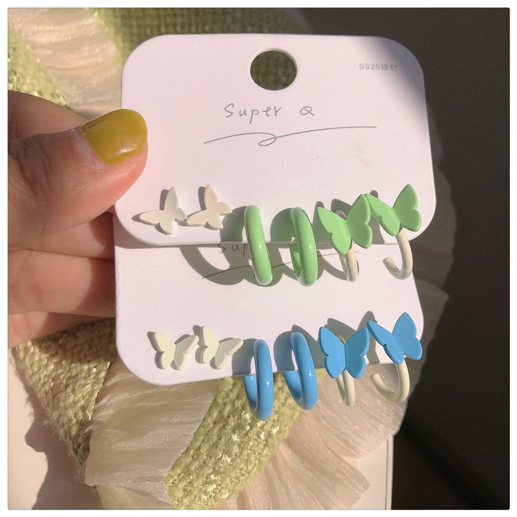 Set Anting Hoop Bentuk Kupu-Kupu Untuk Wanita