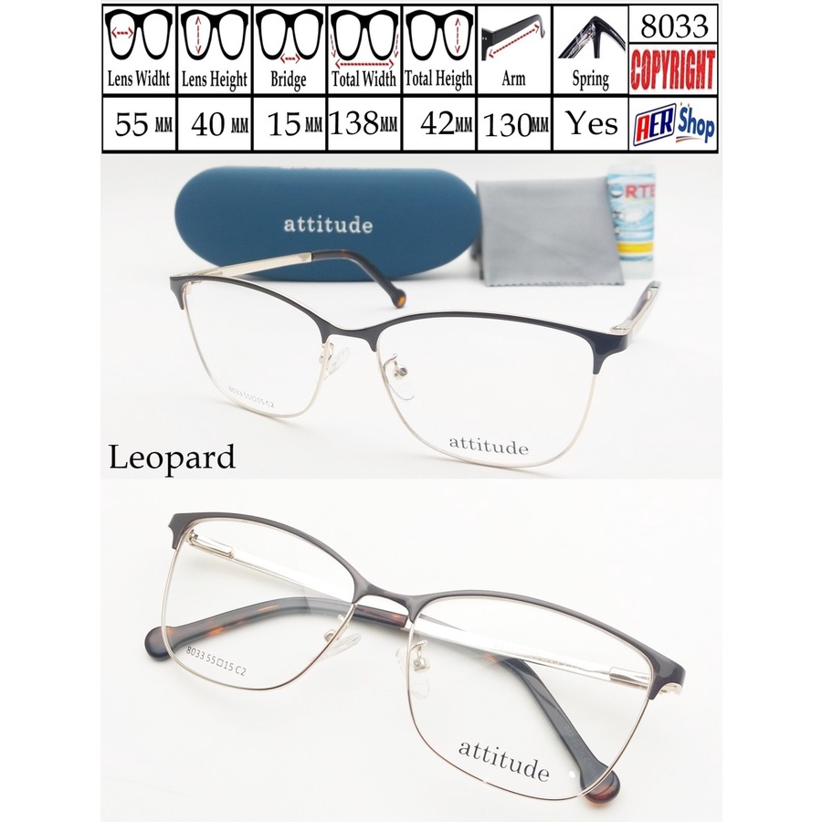 8033. Frame original ATTITUDE frame kacamata minus metal - Leopard