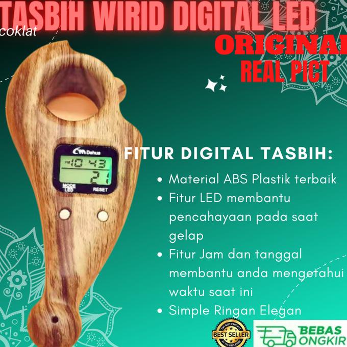 TASBIH ZIKIR DIGITAL MUSLIM LED KAYU DENGAN INDIKATOR JAM DAN TANGGAL